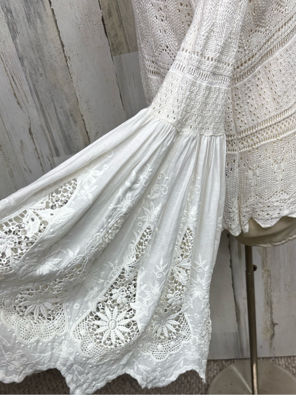 Free People Once Upon a Time Ivory Lace Crochet Bell Sleeve Top - Picture 8 of 14